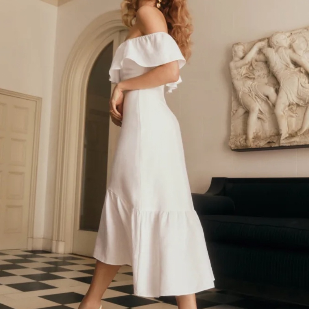 Reformation Baela Midi Linen Dress -White